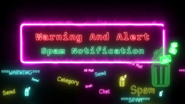 Notificación Advertencia Alerta Spam Neón Rojo Verde Texto Fluorescente Animación — Vídeo de stock