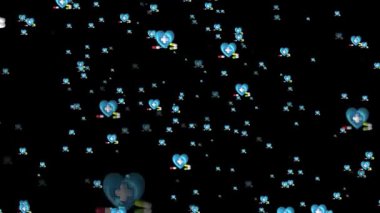 Sevgililer Günü konseptinin animasyon parçacığı aşk kalp efekti videoları siyah arkaplan, hareket grafiği.