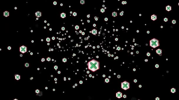 Çapraz Kontrol Simgesi Simgesi Simgesinin Canlandırılmış Parçacığı Siyah Arkaplan Üzerindeki — Stok video
