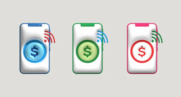 Illustration of 3D symbolic icons about financial transactions anywhere via mobile channels.