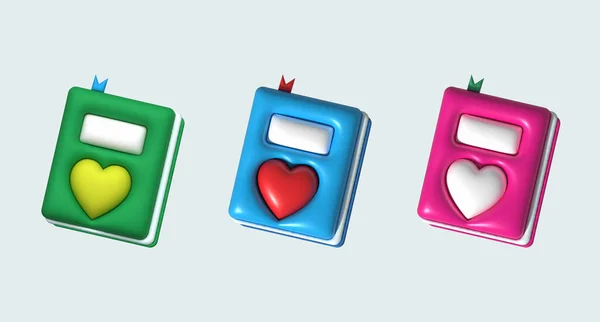 3D illustration, icon, book symbol with a heart-shaped cover, save your love story.