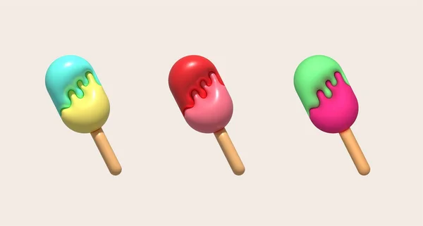 アイスクリームスティック 複数の色 3Dイラスト — ストック写真