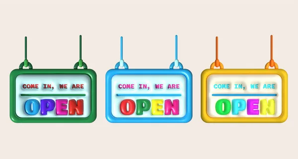 3d business come we are opening hours icon e-commerce illustration