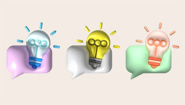 3D illustration, light bulb and speech Concept talk exchange ideas.