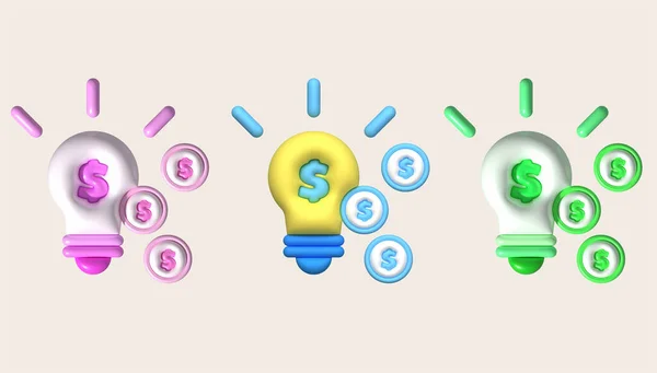 3d illustration light bulb and money dollar Idea concept of making money or saving money.