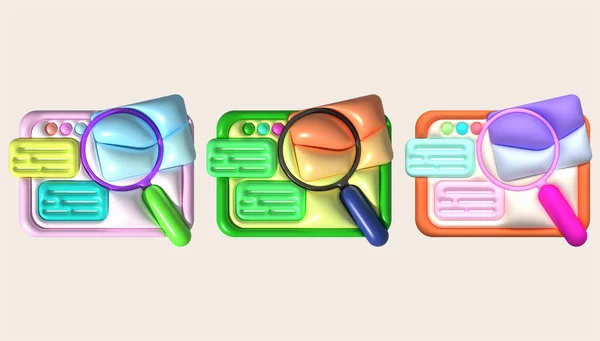 3d illustration. Magnifying glass on tablet. The concept of searching for email work file information