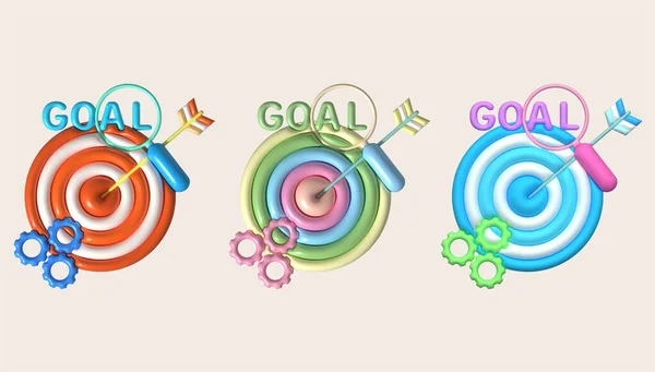 3d illustration. magnifying glass and target icon goal search concept leads to success