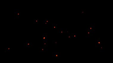 Yanan kırmızı kıvılcımlar dikişsiz döngüden yükselir, Siyah zemin üzerinde ateş parçacıkları