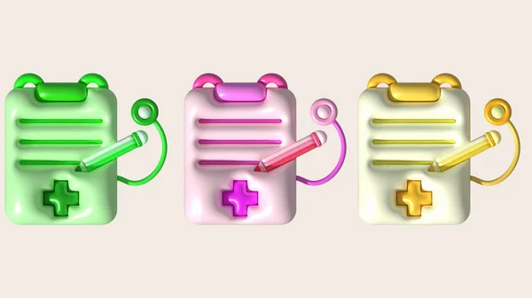 3d illustration. checklist or patient history with stethoscope. Icon of patient treatment diagnosis information.