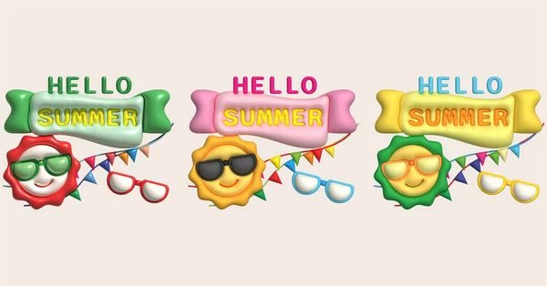 Illustration Sun Wearing Sunglasses Icon Text Hello Summer Design — Stock Photo, Image