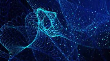  Arkaplan mavi gradyan üzerinde 3B hareket mavi ışık parçacıkları soyut