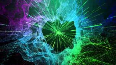  Soyut çok renkli ışık parçacığı hareketi kara delik yeşil gradyan arkaplan 3d oluşturma