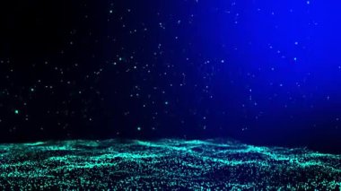 3D soyut kıvılcım parçacıkları mavi gradyan arkaplanda mavi renkte yüzerler.