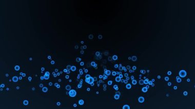 Mavi cam top simgesi parçacıkları siyah arkaplanda yere çarpıyor.