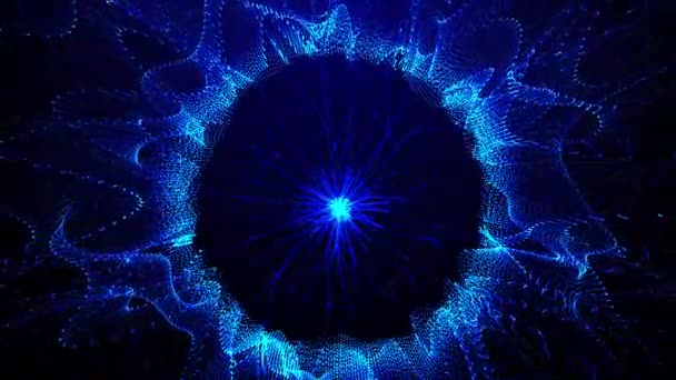 Анотація Руху Частинок Синього Світла Чорна Діра Синьому Градієнтному Фоні — стокове відео