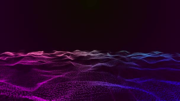 黒の背景に3次元抽象的な多色の光粒子の水リップルスタイル — ストック動画