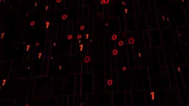 Abstrakte Teilchen Binäre Muster Digitale Technologie Rot Auf Schwarzem Hintergrund — Stockvideo
