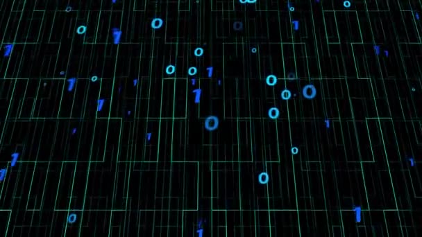 Abstrakte Teilchen Binäre Muster Digitale Technologie Blau Auf Blauem Farbverlauf — Stockvideo