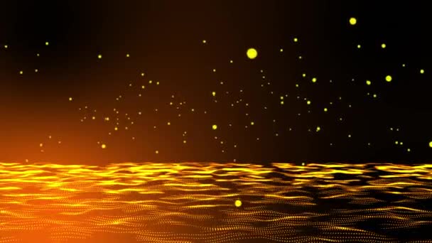 Abstrakcyjne Żółto Pomarańczowe Cząsteczki Światła Falują Deszcz Odbija Się Dół — Wideo stockowe