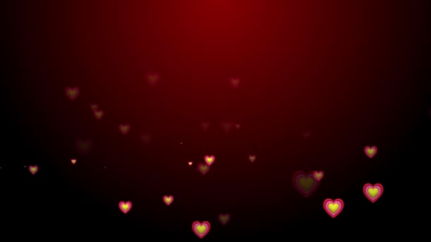 Rojo Forma Corazón Icono Partículas Rebotando Contra Suelo Rojo Negro — Vídeos de Stock