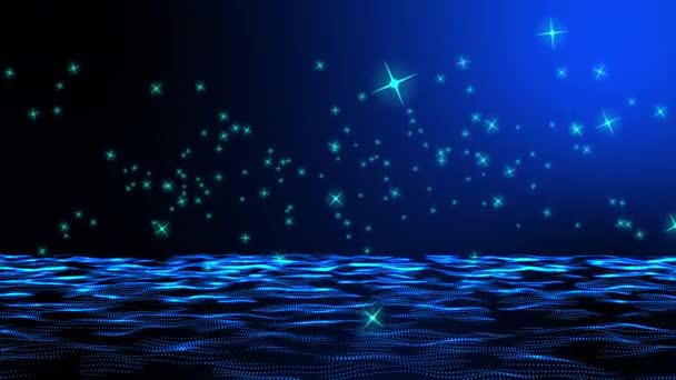 Abstrato Partículas Luz Azul Movimento Ondas Estrelas Queda Fundo Gradiente — Vídeo de Stock