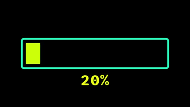 Loading Bar Downloading Progress Animation Green Transfer 100 Black Background — Stock Video
