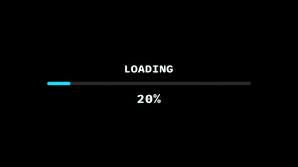 Loading Bar Downloading Progress Animation Blue Transfer 100 Black Background — Stock Video