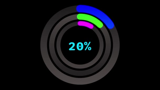 Loading Bar Downloading Progress Animation Multicolor Transfer 100 Black Background — Stock Video