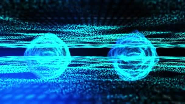 蓝光粒子在蓝光梯度背景下的音频波形 音频频谱跳舞 声波动画 — 图库视频影像