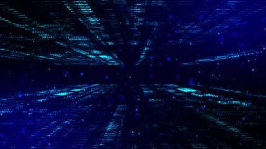 3D soyut dijital teknoloji mavi arkaplan üzerindeki mavi ışık parçacıklarını canlandırdı.