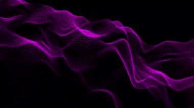  3D soyut dijital teknoloji siyah arkaplan üzerindeki pembe ışık parçacıklarını canlandırdı.