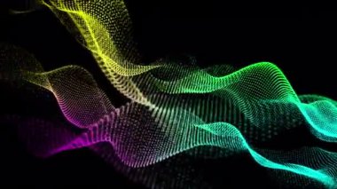 3D soyut dijital teknoloji siyah arkaplan üzerindeki çok renkli ışık parçacıklarını canlandırdı.