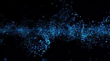 3D soyut dijital teknoloji siyah arkaplan üzerindeki mavi ışık parçacıklarını canlandırdı.