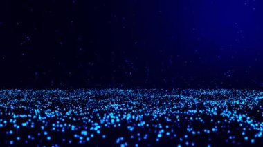3D soyut dijital teknoloji mavi arkaplan üzerindeki mavi ışık parçacıklarını canlandırdı.