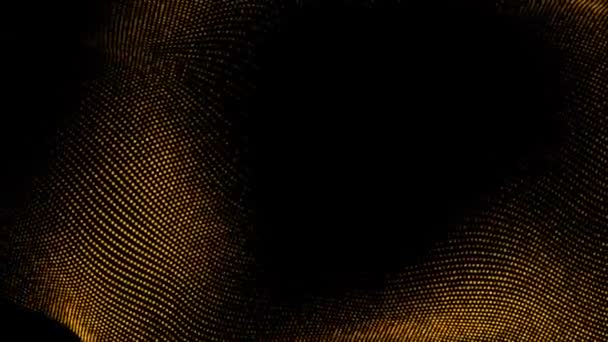 黒の背景に黄色オレンジの光粒子をアニメーション3D抽象デジタル技術 — ストック動画