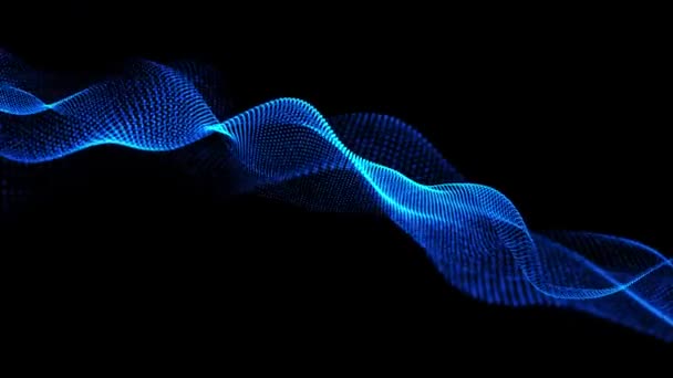 Tecnología Digital Abstracta Animada Partículas Luz Azul Sobre Fondo Negro — Vídeos de Stock