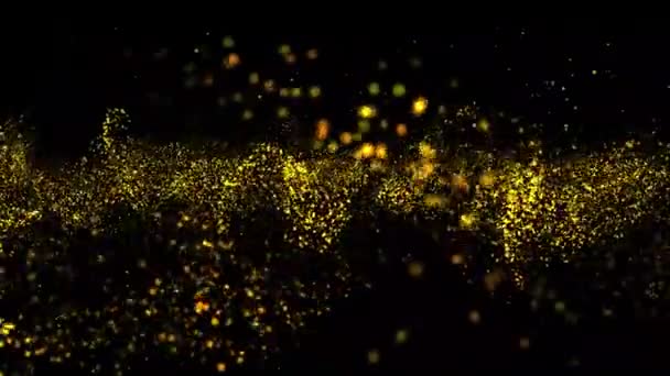 Абстрактные Цифровые Технологии Анимированные Частицы Желтого Света Черном Фоне — стоковое видео