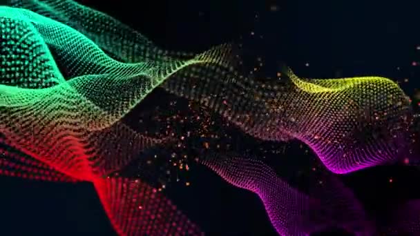 Абстрактные Цифровые Технологии Анимированные Разноцветные Частицы Света Черном Фоне — стоковое видео