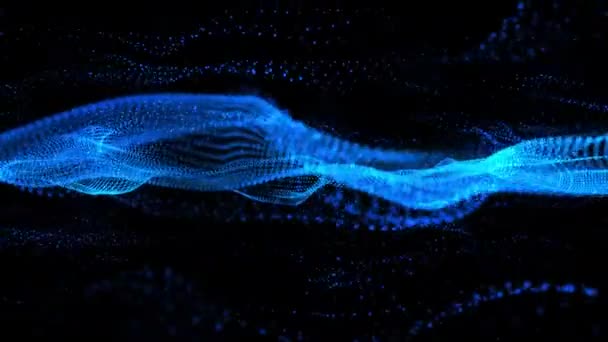 Αφηρημένη Ψηφιακή Τεχνολογία Κινούμενα Σωματίδια Μπλε Φως Μαύρο Φόντο — Αρχείο Βίντεο