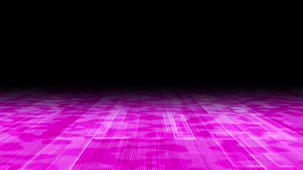 Abstracte Digitale Technologie Geanimeerde Roze Lichtdeeltjes Zwarte Achtergrond — Stockvideo