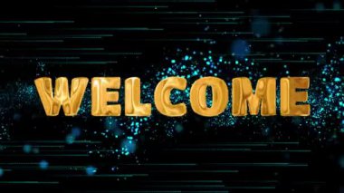 Metin Hoşgeldiniz mavi parçacık arkaplanı üzerinde canlandırılmış altın 3d dijital teknoloji