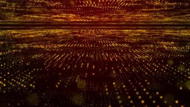 3D soyut dijital teknoloji turuncu zemin üzerinde turuncu-sarı ışık parçacıkları canlandırdı.