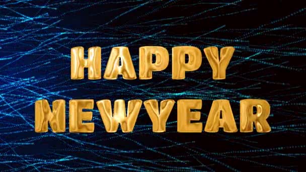 Tekst Happy Newyear Złota Technologia Cyfrowa Animowana Niebieskim Tle Cząstek — Wideo stockowe