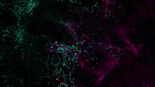 黒の背景に緑ピンク色の光の粒子をアニメーション3D抽象デジタル技術 — ストック動画