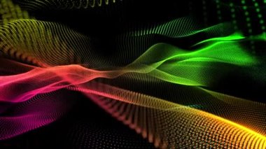 3D soyut dijital teknoloji siyah arkaplan üzerindeki çok renkli ışık parçacıklarını canlandırdı. 