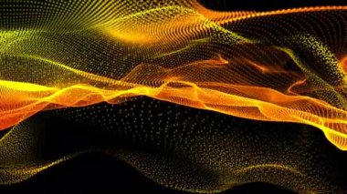 3D soyut dijital teknoloji siyah arkaplan üzerinde turuncu-kırmızı ışık parçacıkları canlandırdı. 
