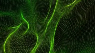 3D soyut dijital teknoloji siyah arkaplan üzerindeki yeşil ışık parçacıklarını canlandırdı. 