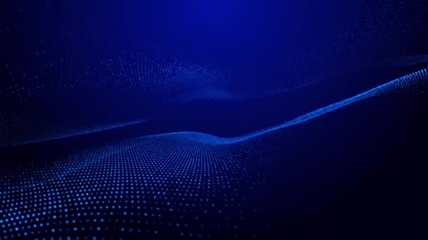 青のグラデーションの背景に青い光の粒子をアニメーション3D抽象デジタル技術 — ストック動画
