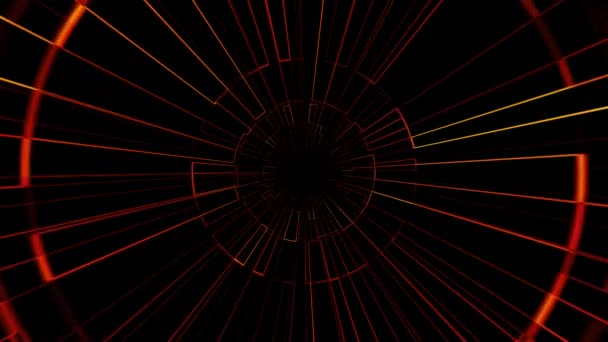 Абстрактний Цифровий Технологічний Тунель Анімовані Частинки Червоного Світла Чорному Тлі — стокове відео