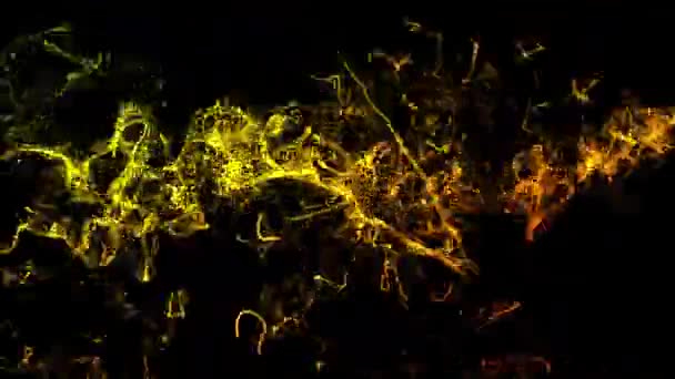 黒の背景にオレンジと黄色の光の粒子をアニメーション3D抽象デジタル技術 — ストック動画